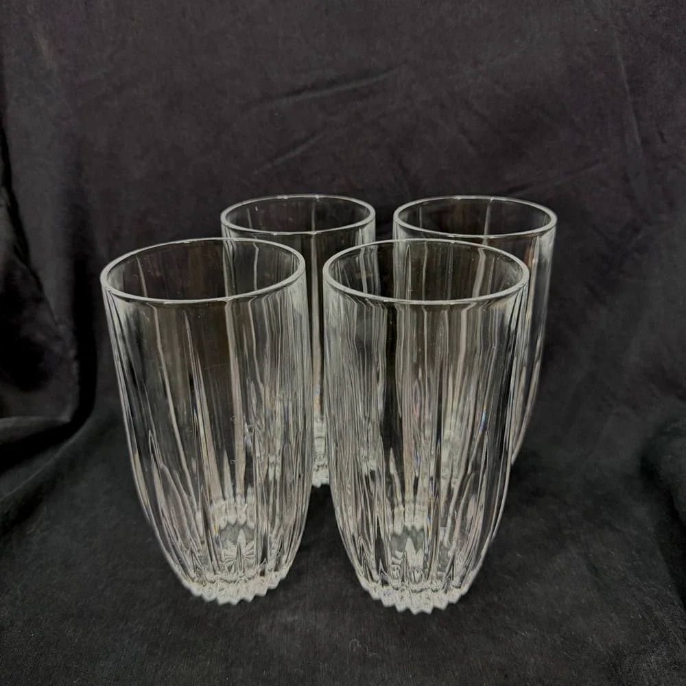 Lenox Westchester Crystal Highball Glasses Set of 4 Vertical Cut Tumblers 5.75in